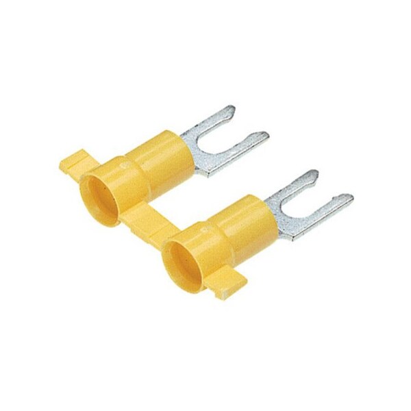Fork Terminal, #10 Stud Size, 10 AWG, Vinyl Insulated, Yellow, Crimp Termination Only, 2000 PK